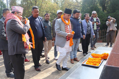 एकीकृत समाजवादीका मन्त्रीहरूले  प्रतिष्ठान परिसरमा पुगेर पुष्पलालको सालिकमा माल्यार्पण 